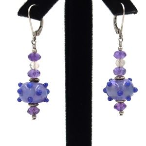 Purple Dotted Handmade Glass & Crystal Earrings